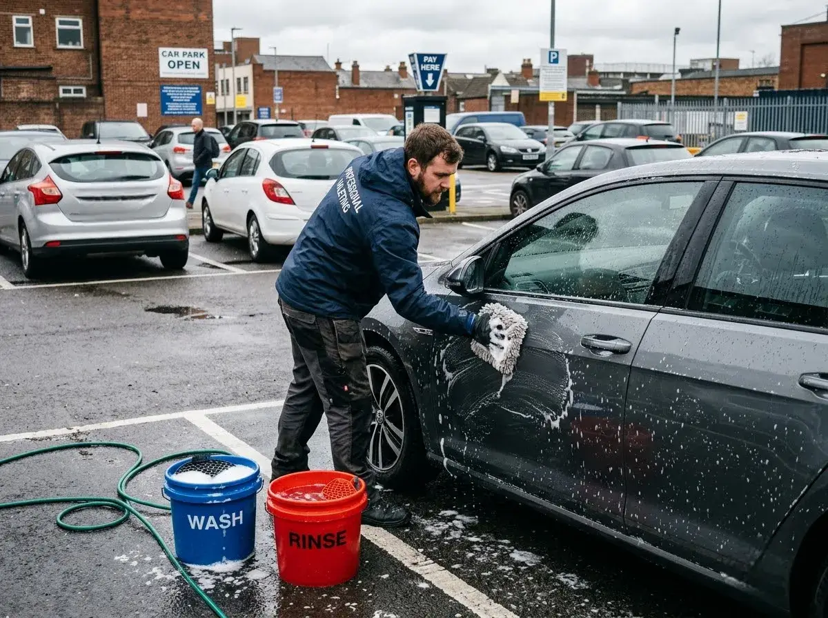 Best car wash near me, checking location on phone map in Witham
