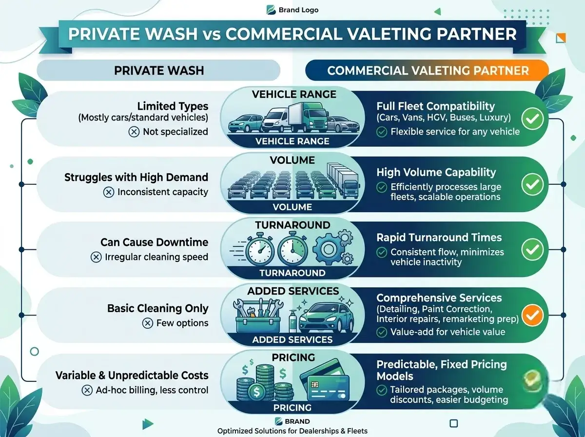 Private wash vs commercial valeting partner comparison, Witham