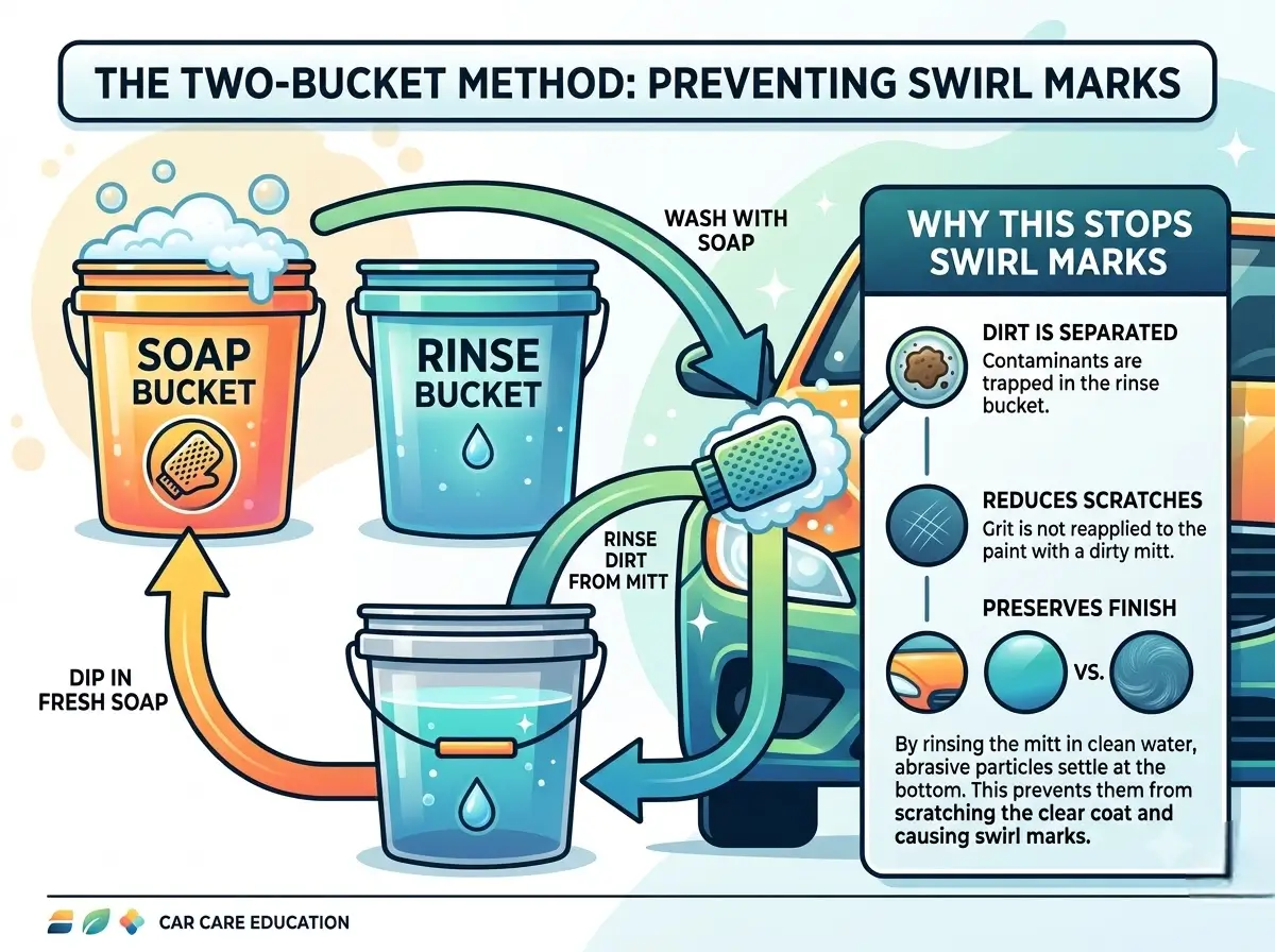 Two-bucket method diagram, best hand car wash Witham