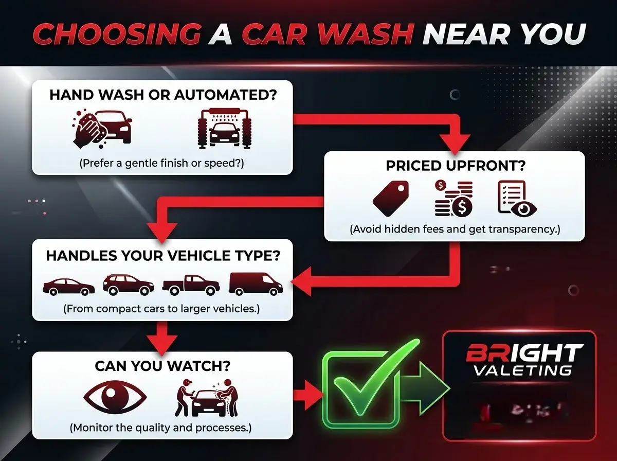 Choosing a car wash near you flowchart, Bright Valeting Witham