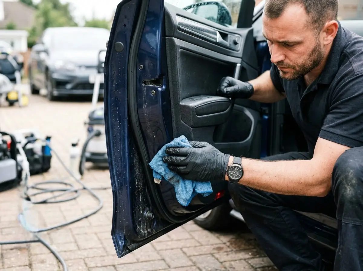 Cleaning car door shuts by hand, cheap car wash near me Witham