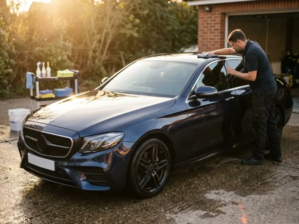 Valeter polishing a gleaming hand-washed car, best car wash company in Witham