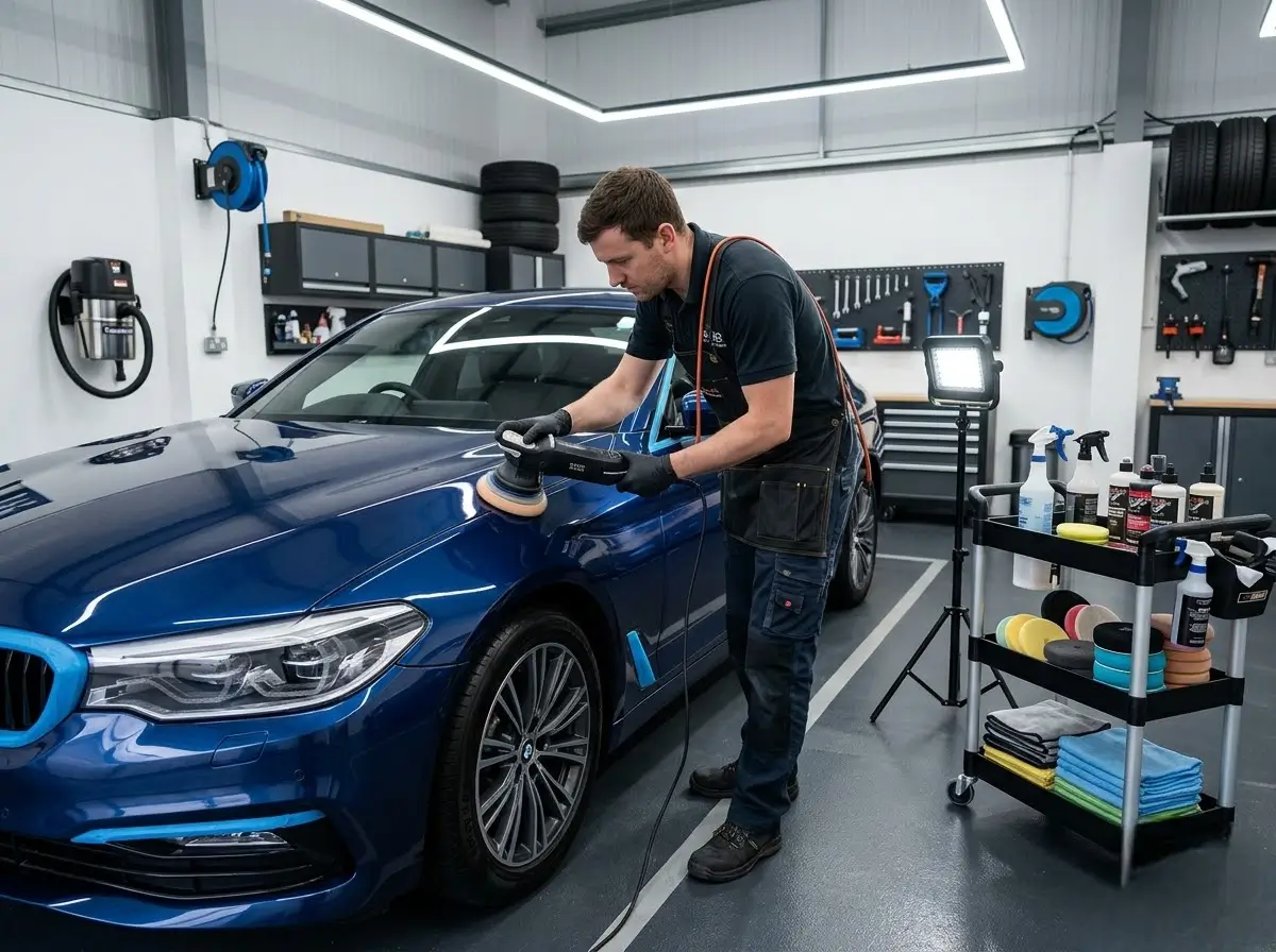 Trained valeter working carefully on a car's bodywork, best car wash company in Witham