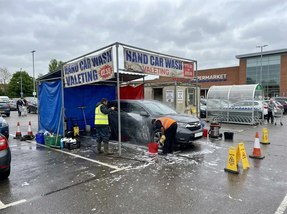 Hand car wash bay in the Morrisons car park on Braintree Road, car wash near me in Witham