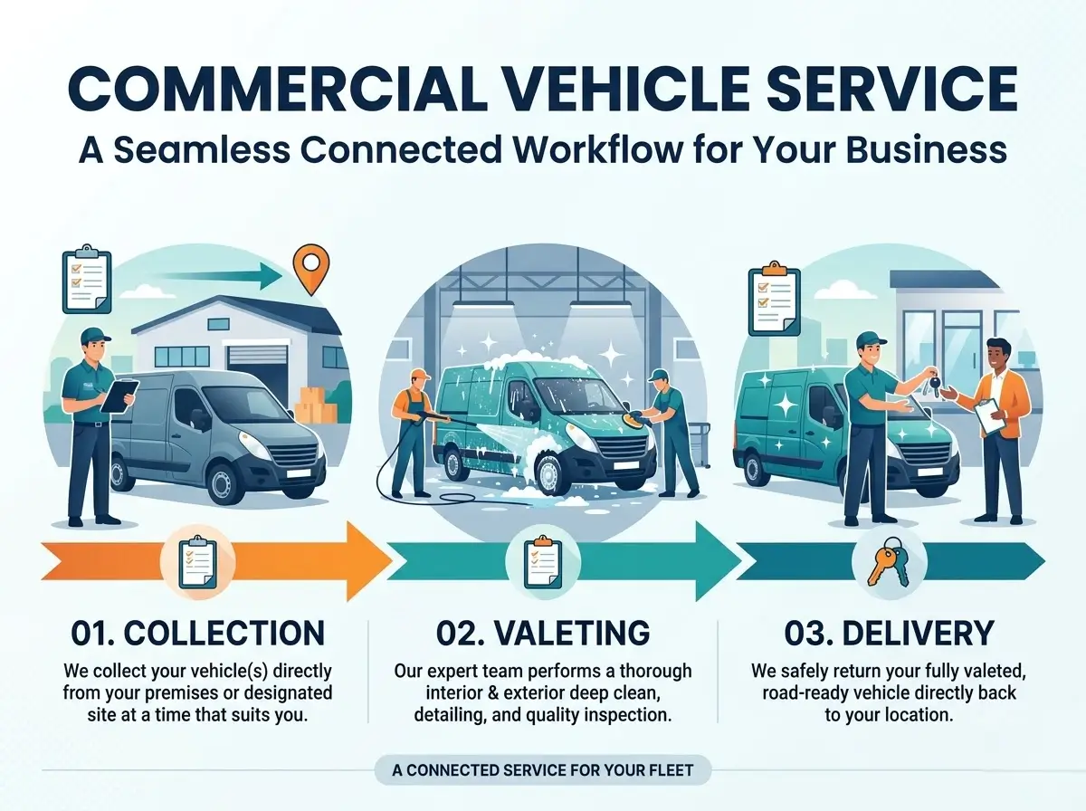 Collection, valeting and delivery workflow for commercial clients in Witham